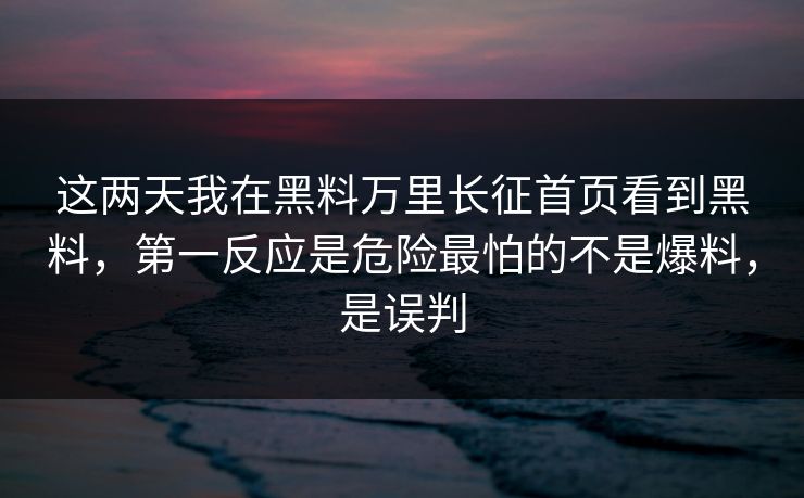 这两天我在黑料万里长征首页看到黑料，第一反应是危险最怕的不是爆料，是误判