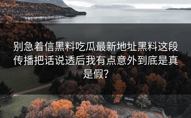 别急着信黑料吃瓜最新地址黑料这段传播把话说透后我有点意外到底是真是假？