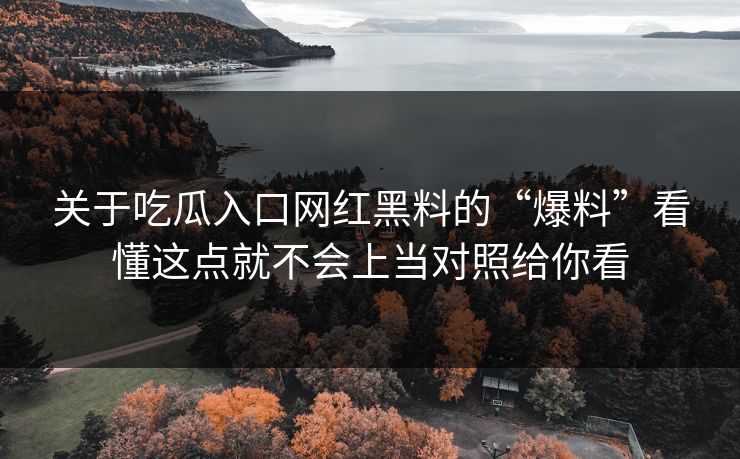 关于吃瓜入口网红黑料的“爆料”看懂这点就不会上当对照给你看