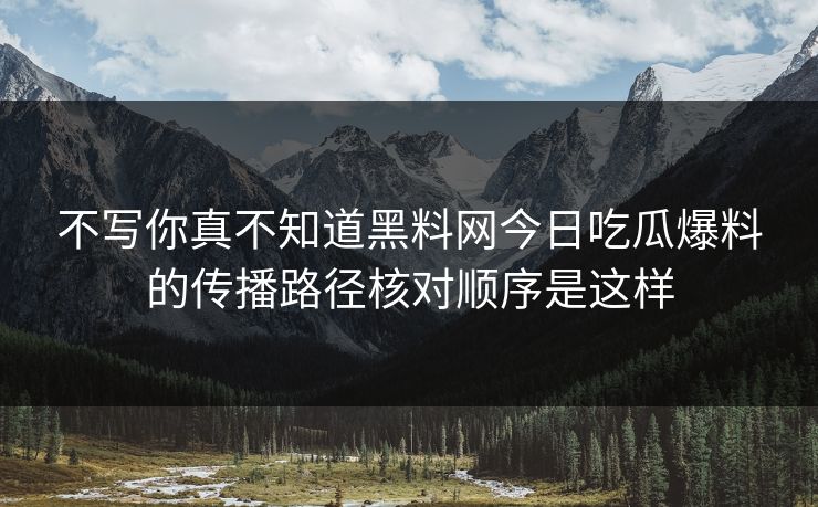 不写你真不知道黑料网今日吃瓜爆料的传播路径核对顺序是这样